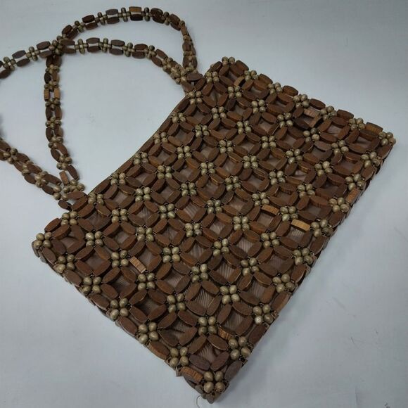 Brown Wooden Beaded Bag - Picture 1 of 10